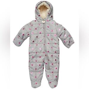 NWT DKNY Baby Girls' polka dot gray pink Snowsuit pramsuit bunting 3/6